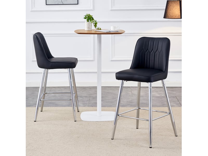  Lot de 2 tabourets de bar avec dossier ergonomique et repose-pieds, en pu et métal noir et argent  - Conforama C