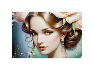 Tableau sur toile fantasy b portrait romantique avec roses, 72x102 cm