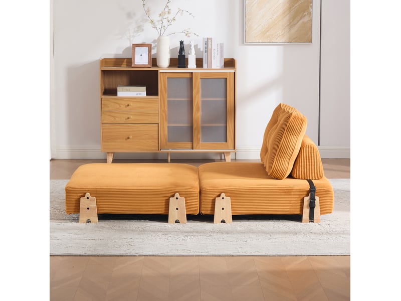  Fauteuil convertible modenvie 1 place pliable en velours côtelé orange, style nordique, 90 x 86 x 84 cm  - Conforama E