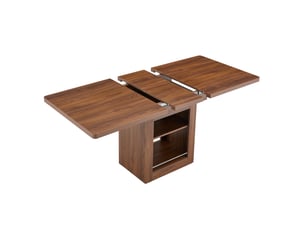 Table de cuisine avec allonge centrale noyer avec rangement, 4 à 8 personnes, mdf