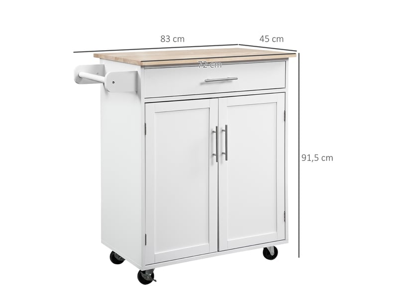  Desserte de cuisine sur roulettes chariot de service ilot de cuisine blanc - avec tiroir de placard et porte-torchons  - Conforama C
