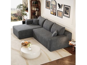Canapé d'angle compressé gauche fixe <strong>MAISENTIEL</strong> <strong></strong> 3 places Velours côtelé