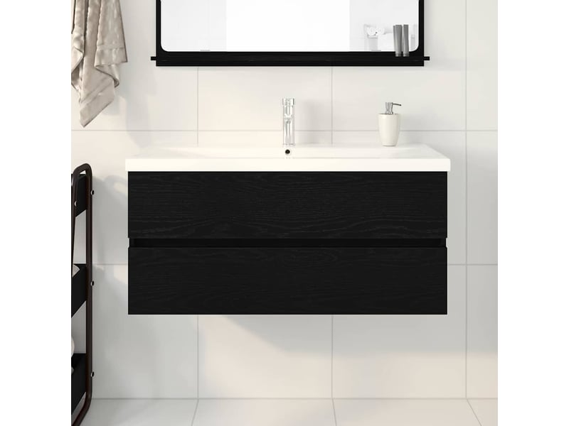Meuble de lavabo de salle de bain, armoire de bain chêne noir 100 x 39 x 62 cm cf65518 - Conforama D