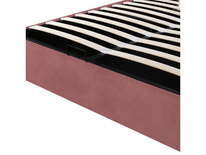  Lit enfant 140x200cm, lit coffre, lit double avec tête de lit et sommier, velours rose, sans matelas  - Conforama R