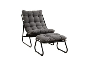 Fauteuil de jardin avec repose-pieds,65x78x86 cm,avec coussins,acier,noir et gris