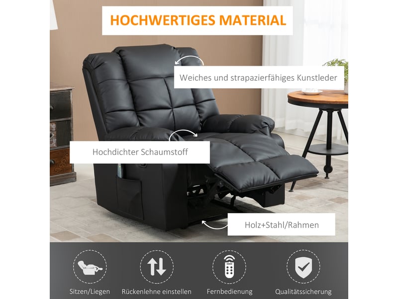  Fauteuil de massage électrique noir, inclinable à 165 degrés, 8 points vibrants, repose-pieds escamotable pour salon  - Conforama E