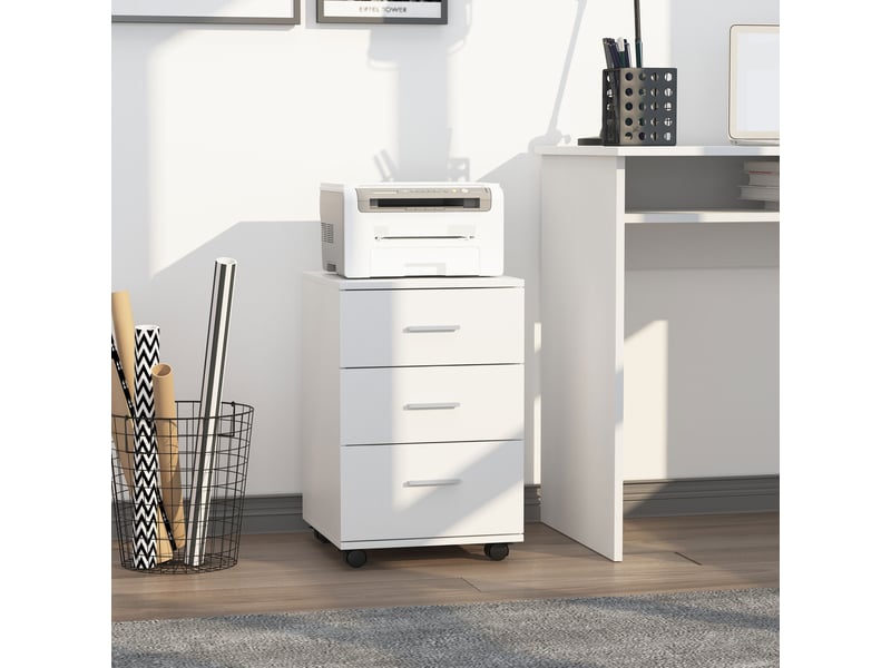  Caisson de bureau rangement bureau sur roulettes 3 tiroirs verrouillables blanc 40 x 40 x 61,5 cm  - Conforama D