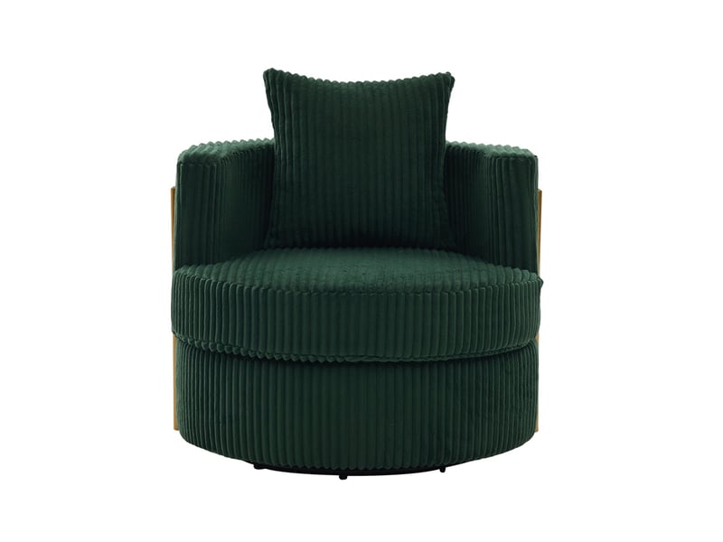  Fauteuil pivotant 360°  76 x 79 x 78 cm – coffre de rangement intégré &amp; coussin inclus –velours côtelé - vert  - Conforama A
