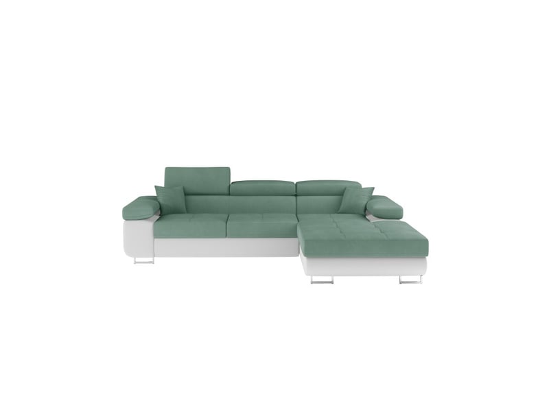 Canapé d'angle convertible amanda vert clair et blanc – tissu effet suédine – angle droit  - Conforama A