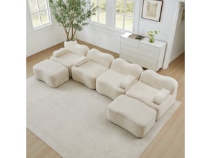 Canapé 4 places avec 2 poufs - 384x167x70 cm - canapé panoramique u velours mousse 32d sans structure 1100kg - beige