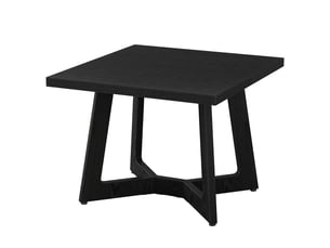 Table de salle à manger carrée noire de 100 cm pour 2 à 4 personnes, table de cuisine noire en bois avec piètement géométrique