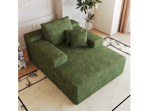 Canapé méridienne modenvie 1 place modulaire en velours côtelé vert, assise profonde, mousse haute élasticité, sans montage, 115 x 159 x 60 cm