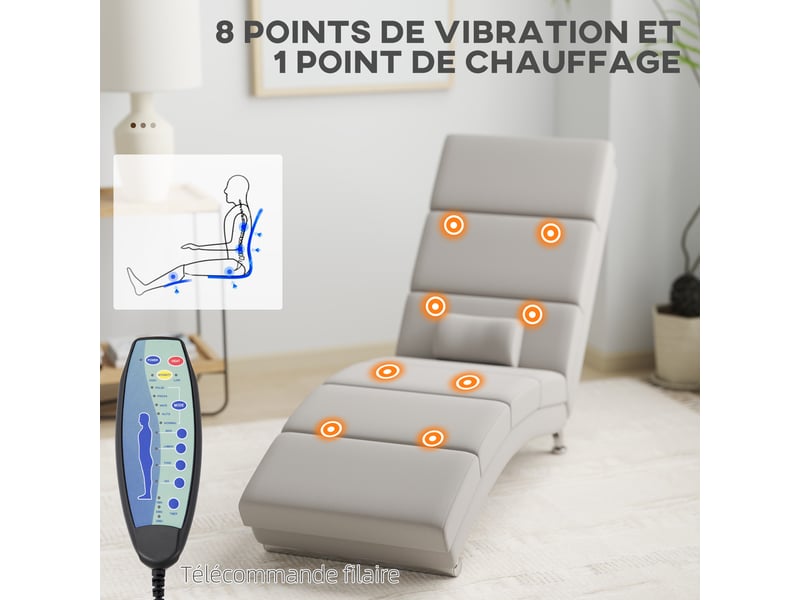  Fauteuil relax salon fauteuil de massage et chauffage meridienne avec télécommande et oreiller, crème, tissu effet lin  - Conforama D