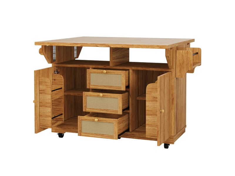 Desserte de cuisine pliable,142.5x80x95 cm,avec rangement,mdf,marron foncé  - Conforama D