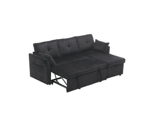 Canapé d'angle réversible convertible TCQPZ  3 places Velours côtelé noir avec coffre de rangement