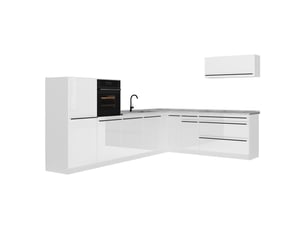 Vicco cuisine en angle, blanc haute brillanceblanc, 327 x cm plan de travail marbre