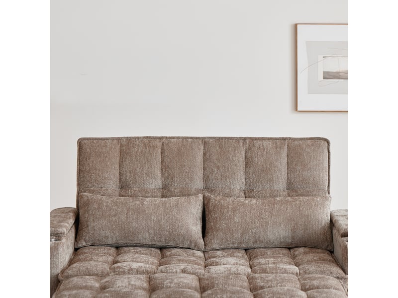 Canapé convertible 3-en-1 en chenille marron – 142 x 89 x 89 cm Fay Lum - Conforama R