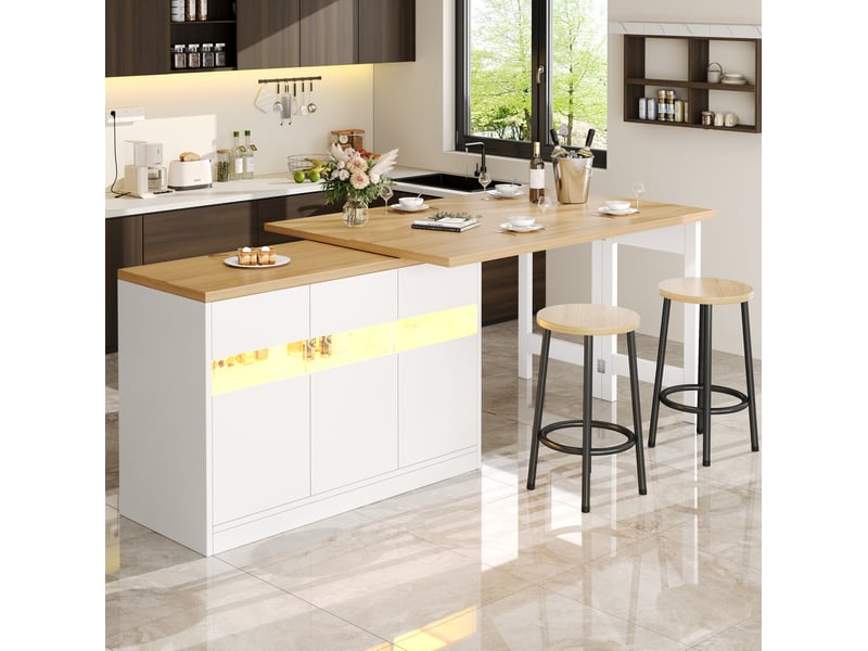 Buffet et enfilade extensible avec 4 portes led et rotation 360° pour cuisine et salle à manger en mdf blanc 120-180 cm - Conforama D