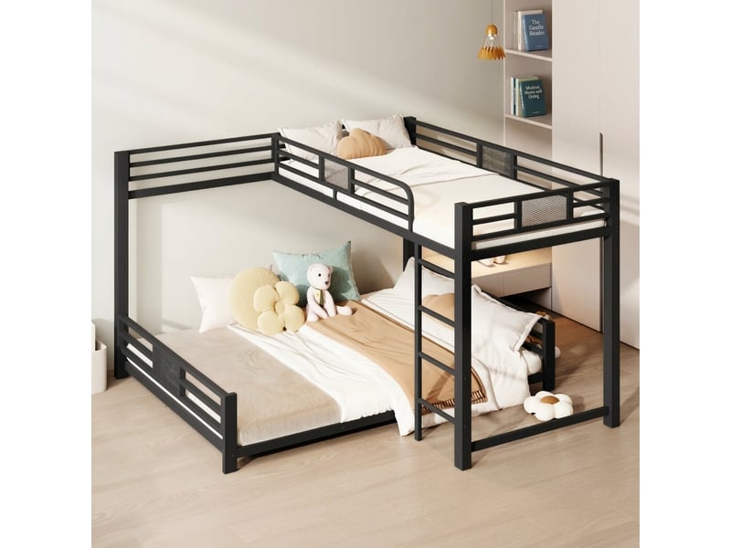  Lit superposé en l 90x200 140x200 métal robuste noir  - Conforama C