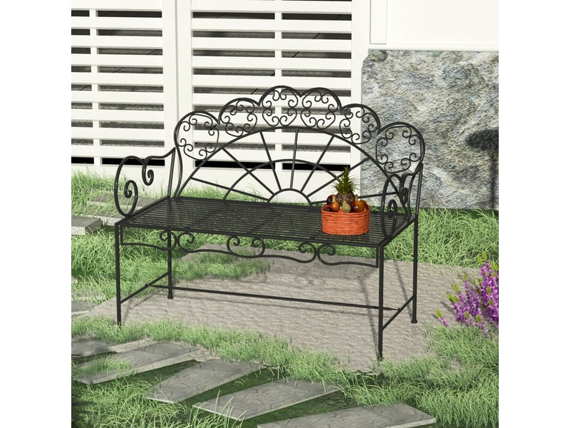  Banc jardin 2 places, robuste antirouille, terrassejardinextérieur, 107x55,5x92 cm, noir.  - Conforama D