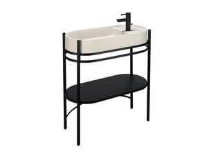 Meuble simple vasque sur pieds lucia 80cm en métal noir et vasque béton