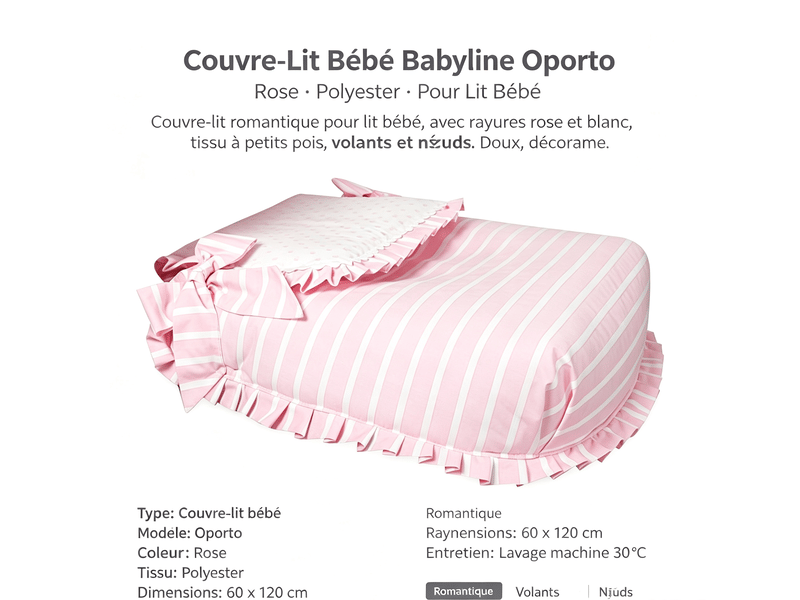  Couvre-lit bébé babyline oporto rose V3401664 - Conforama E