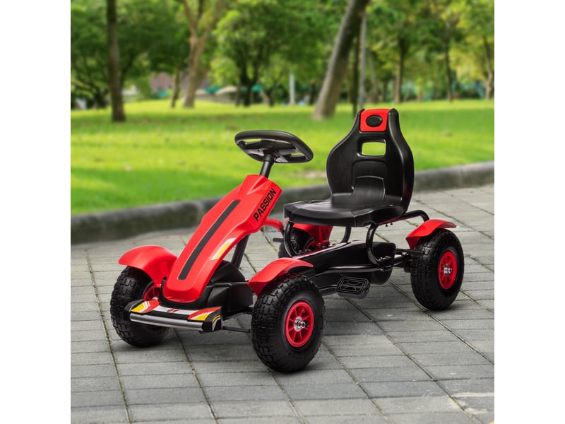  Karting à pédales pour enfants de 5 à 12 ans avec siège réglable et frein à main, 121 x 58 x 61 cm, rouge  - Conforama D