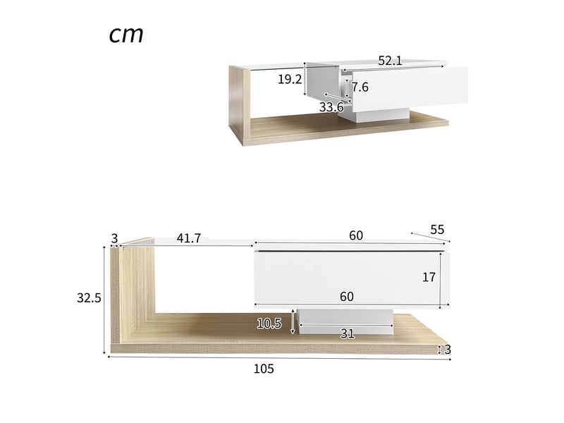  Table basse combinant blanc brillant et tons bois. Tables d'appoint et tables basses avec verre et éclairage led.  - Conforama C