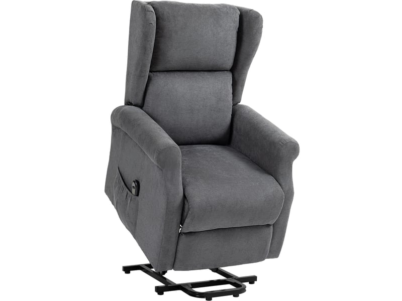 Fauteuil releveur électrique avec fonction inclinable, poche latérale et télécommande en bois gris foncé - Conforama A