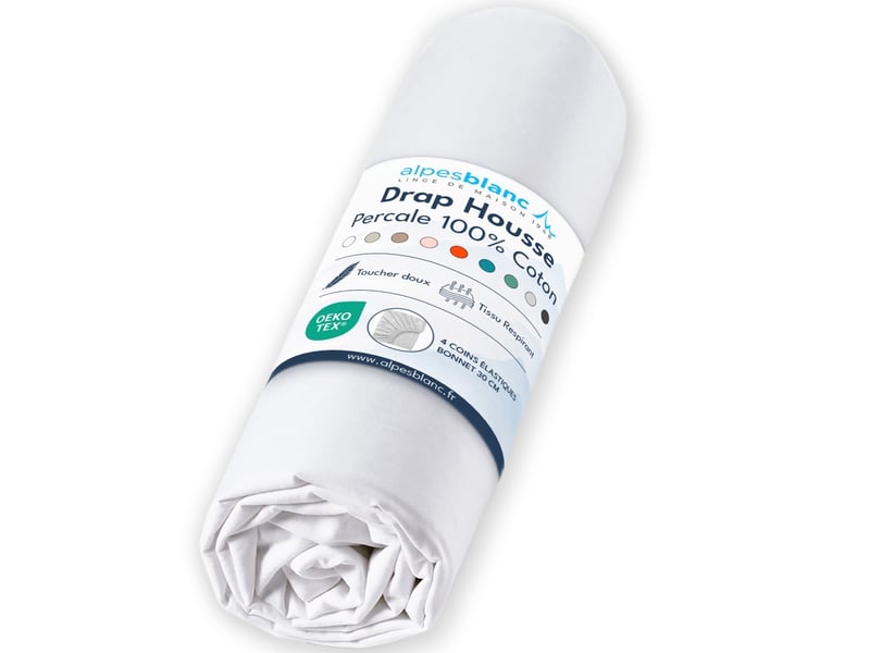  Drap housse 100% percale de coton 80 filscm² - grand bonnet 30 cm – fabrication européenne – doux, résistant – oeko-tex®  - Conforama A