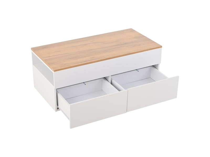 Table basse relevable avec 2 tiroirs, 100 x 50 x 40 cm, blanc et aspect bois  - Conforama W