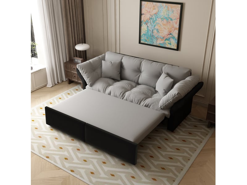  Canapé-lit convertible 3-en-1 190x85x91 cm en bois et métal, couleur gris et noir, design moderne, design moderne  - Conforama B