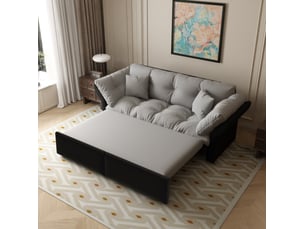 Canapé-lit convertible 3-en-1 190x85x91 cm en bois et métal, couleur gris et noir, design moderne, design moderne