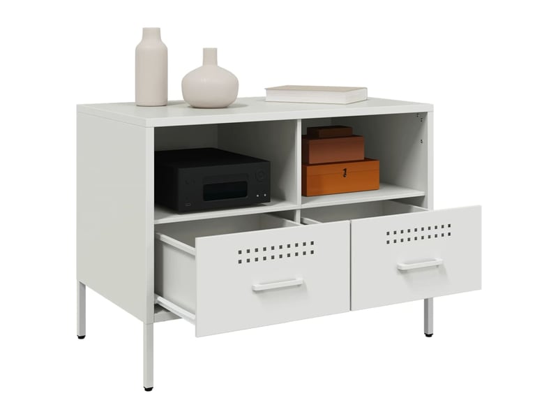  Lot de 2 meuble tv bas salon blanc 68x39x50,5 cm acier shl67192  - Conforama E