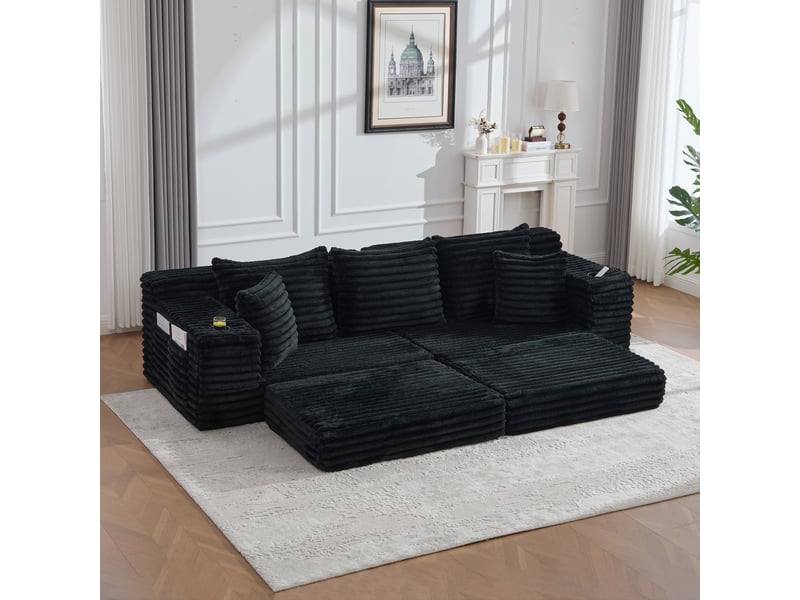 Canapé droit fixe 4 places tissu noir canapé compressible - Conforama D