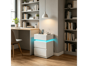 Tables de chevet tcqpz lot de 2 40 x 35 x 55 cm led réglable prises usb rangement bois blanc