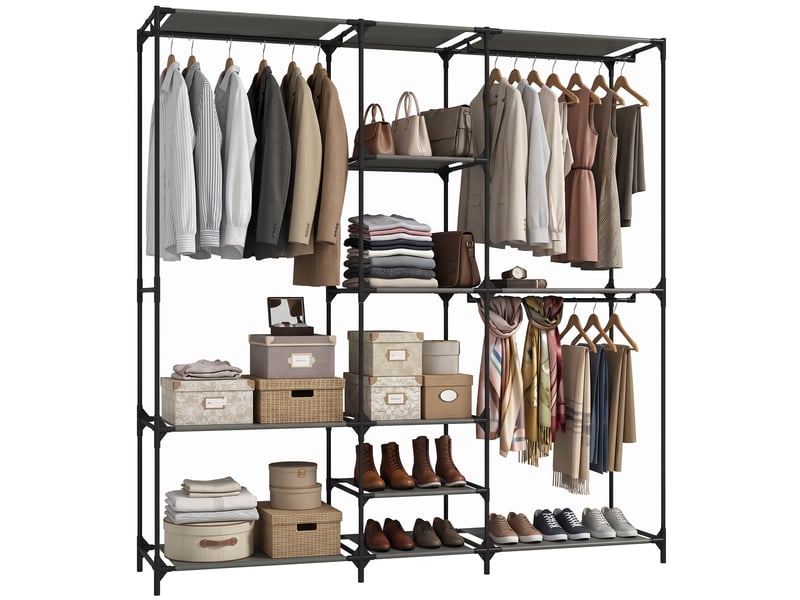  Armoire textile portable, montage sans outil, avec 3 tringles et 5 étagères, 182 x 43 x 182 cm, noire  - Conforama A