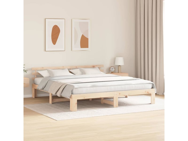 Lit double- lit adulte - cadre de lit avec tête de lit naturel 200 x 200 cm pin massif - Conforama B