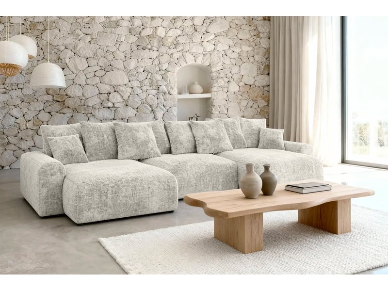 Oli - canapé panoramique convertible tissu chenille 5 places blanc - Conforama B