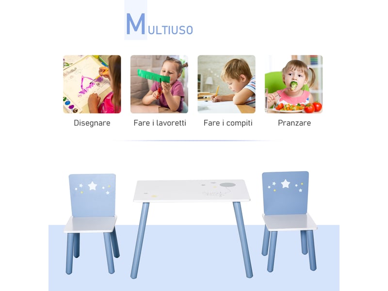  Table et chaises en bois pour garçons et filles de 2 à 4 ans, bleu et blanc  - Conforama E