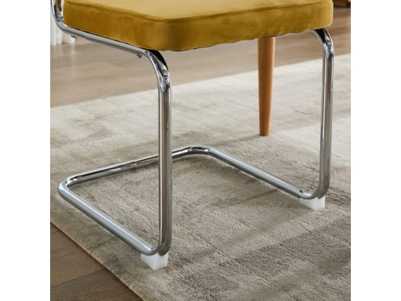Chaises salle à manger mid-century – lot de 2, velours doré, dossier canné naturel, base acier chromé, breuer, de1851gl - Conforama D