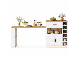 Desserte de cuisine 141-193,5x70x101,5 cm, 2 tiroirs, 4 portes, table extensible, mdf et métal, couleur blanc et bois