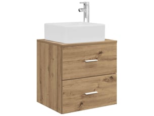 Vanité de lavabo mural, meuble de rangement chêne artisanal 53x34.5x63 cm