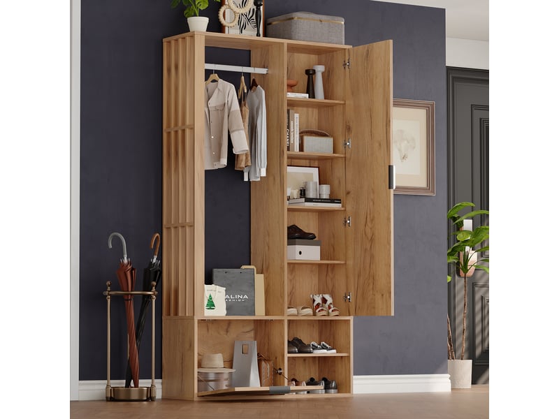  Portemanteau avec banc et rangement 100 x 190 cm en panneau de particules  - Conforama E