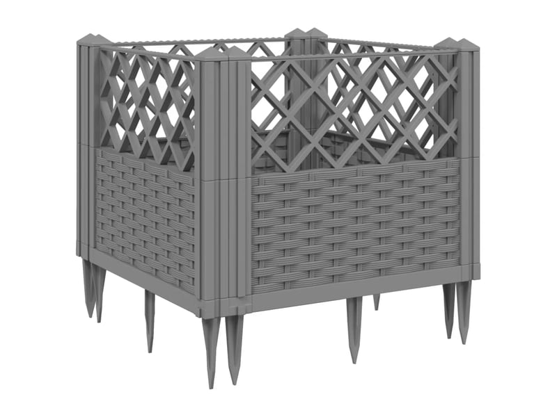  Jardinière - bac à fleurs avec piquets gris clair 43,5x43,5x43,5 cm pp  - Conforama A