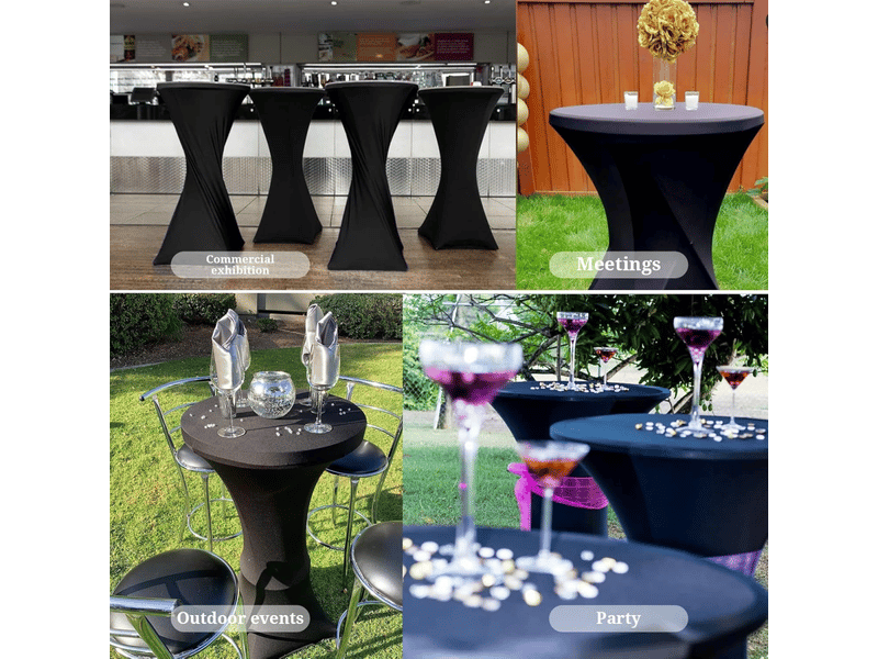  Housse de coussin - nappe cocktail carrée extensible en spandex, 60 x 110 cm, nappe cocktail ronde noire, convient aux bars, mariages, cocktails, tables de banquet noir XLH-ZLS-009296ZLS - Conforama E