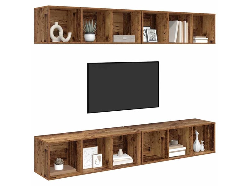  Ensemble meuble tv - banc tv - meuble de rangement 4 pcs bois ancien bois d'ingénierie  - Conforama C