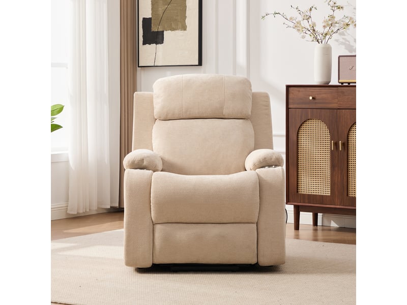 Fauteuil releveur électrique kaki clair avec massage, chauffage et porte-gobelets - Conforama B