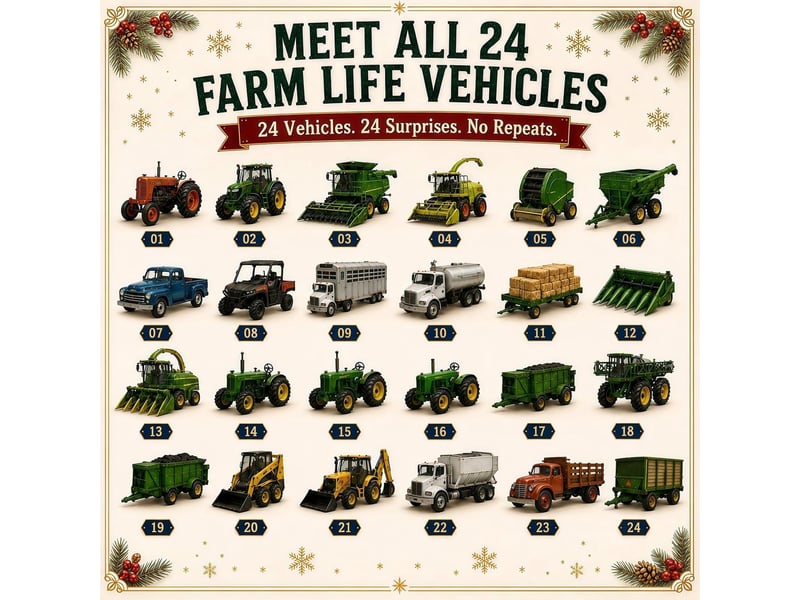  Calendrier de l'avent 2026 – 24 véhicules et machines agricoles en acrylique 2d, collection déco ferme  - Conforama B