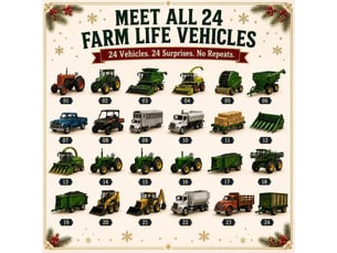 Calendrier de l'avent 2026 – 24 véhicules et machines agricoles en acrylique 2d, collection déco ferme